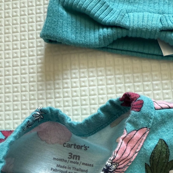 Carters|Baby girl matching set,ribbed leggings & floral shirt & beanie•••3M - Picture 2 of 5